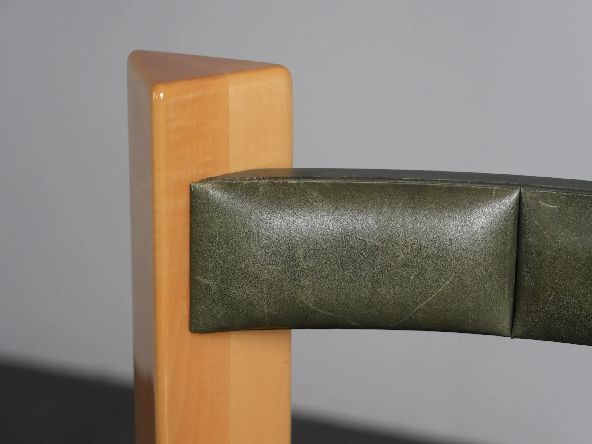 Set of 3 architectural wood and leather bar stools, Netherlands, 1990s