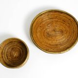 A pair of beautiful Italian Mid Century Modern bamboo bowls with brass rims