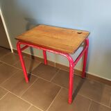 School desk in oak and red metal 1960