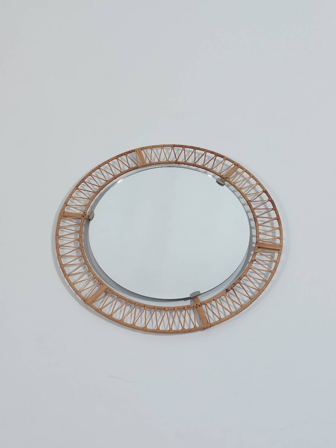 Miroir mural rond vintage en rotin, style bohème et ethnique