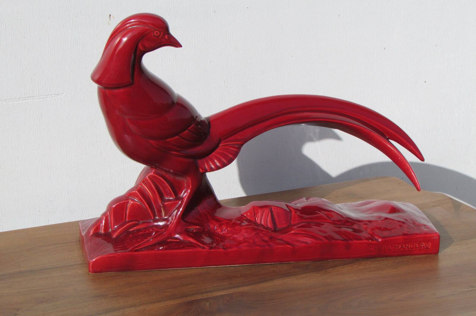 Figurine: the pheasant Ch.Lemanceau, burgundy ceramic, 1930s