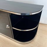 Art Deco Black Lacquered Lowboard with Chrome Fittings, France, 1930s