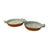 Vintage two dishes in enamelled cast iron orange dru