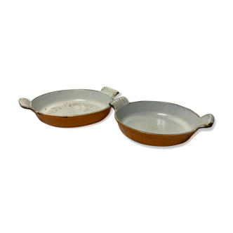 Vintage deux plats en fonte émaillée orange dru