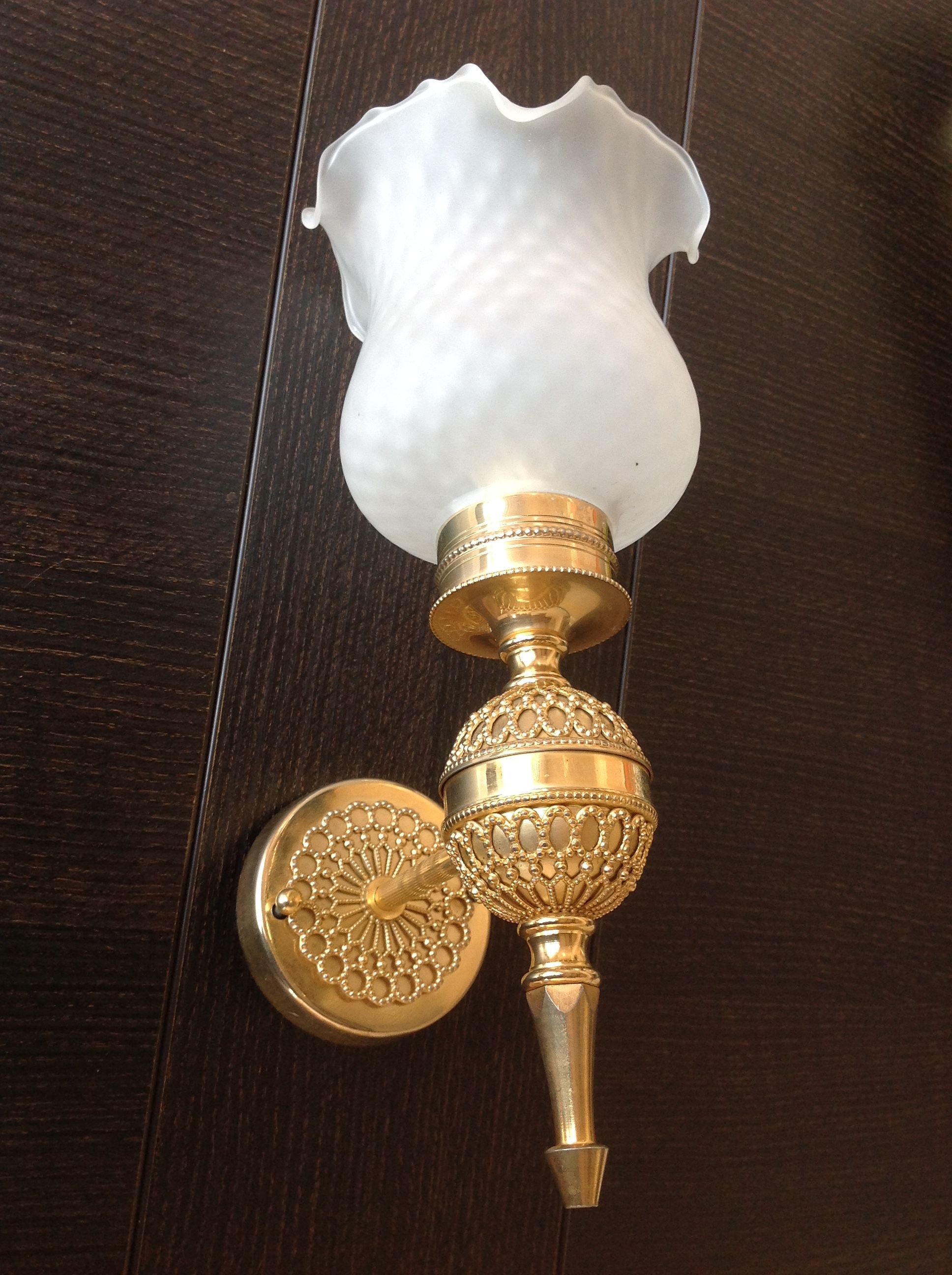 Brass wall light and satin glas vintage 50s-60s