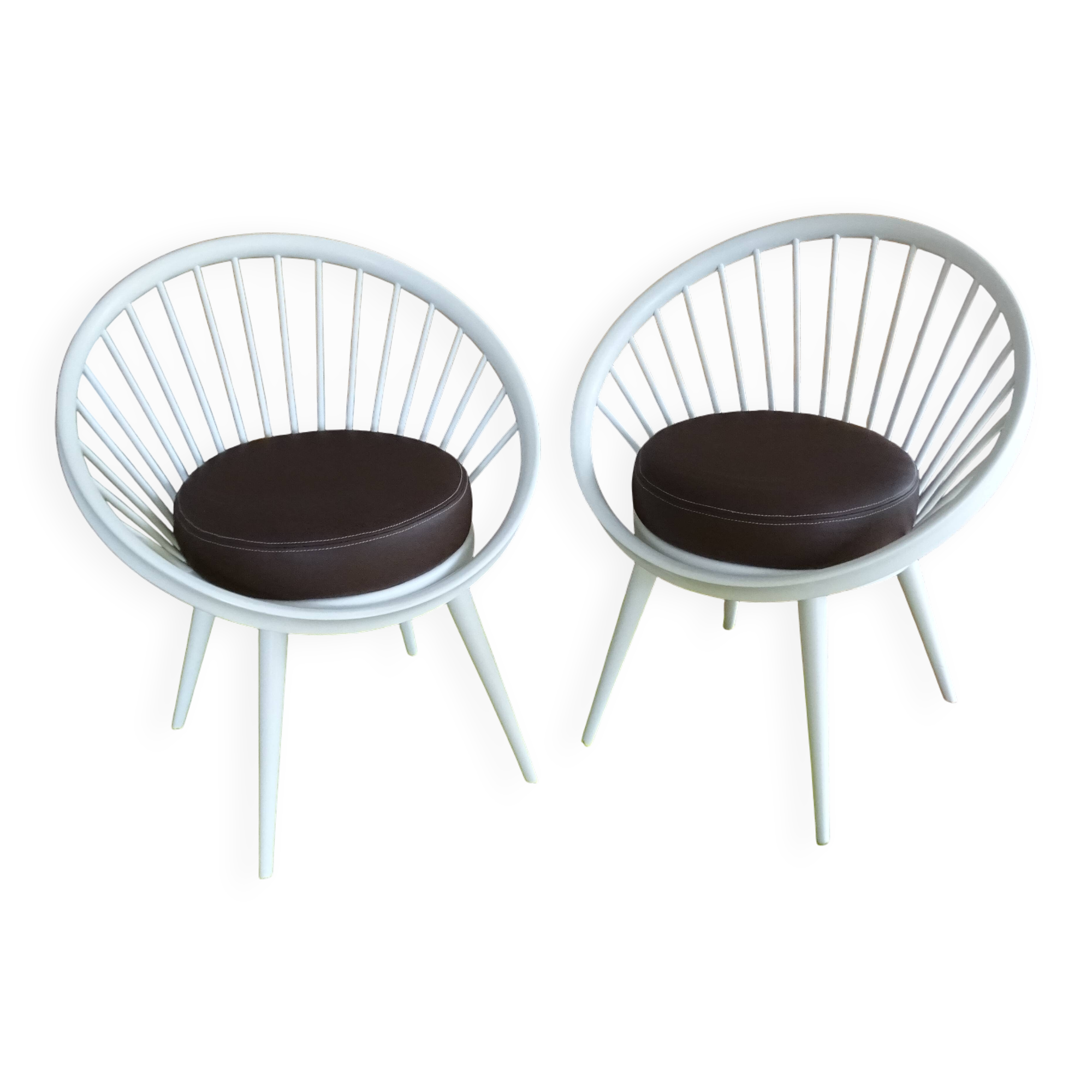 Pair of Scandinavian Armchairs, Wood and Leather
