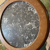 Round oak serving table with marble top