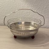 Art Deco fruit bowl in silver-plated metal and glass