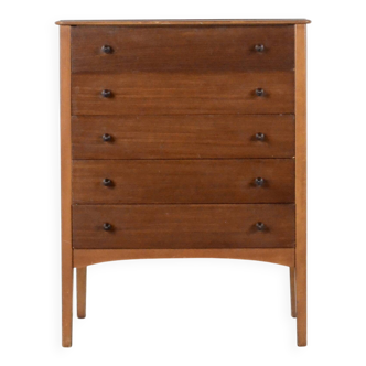 Commode / Tallboy en noyer du milieu du siècle par W&T Lock Of Bath.