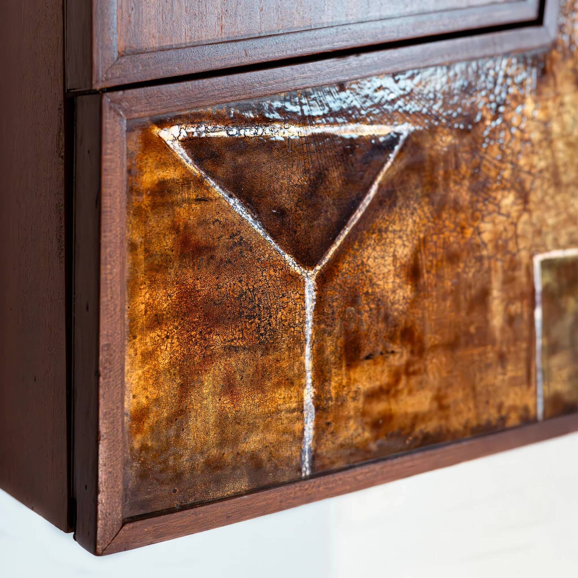 Vintage Italian bar cabinet from the 1960s with martini ceramics and drop-down bar.