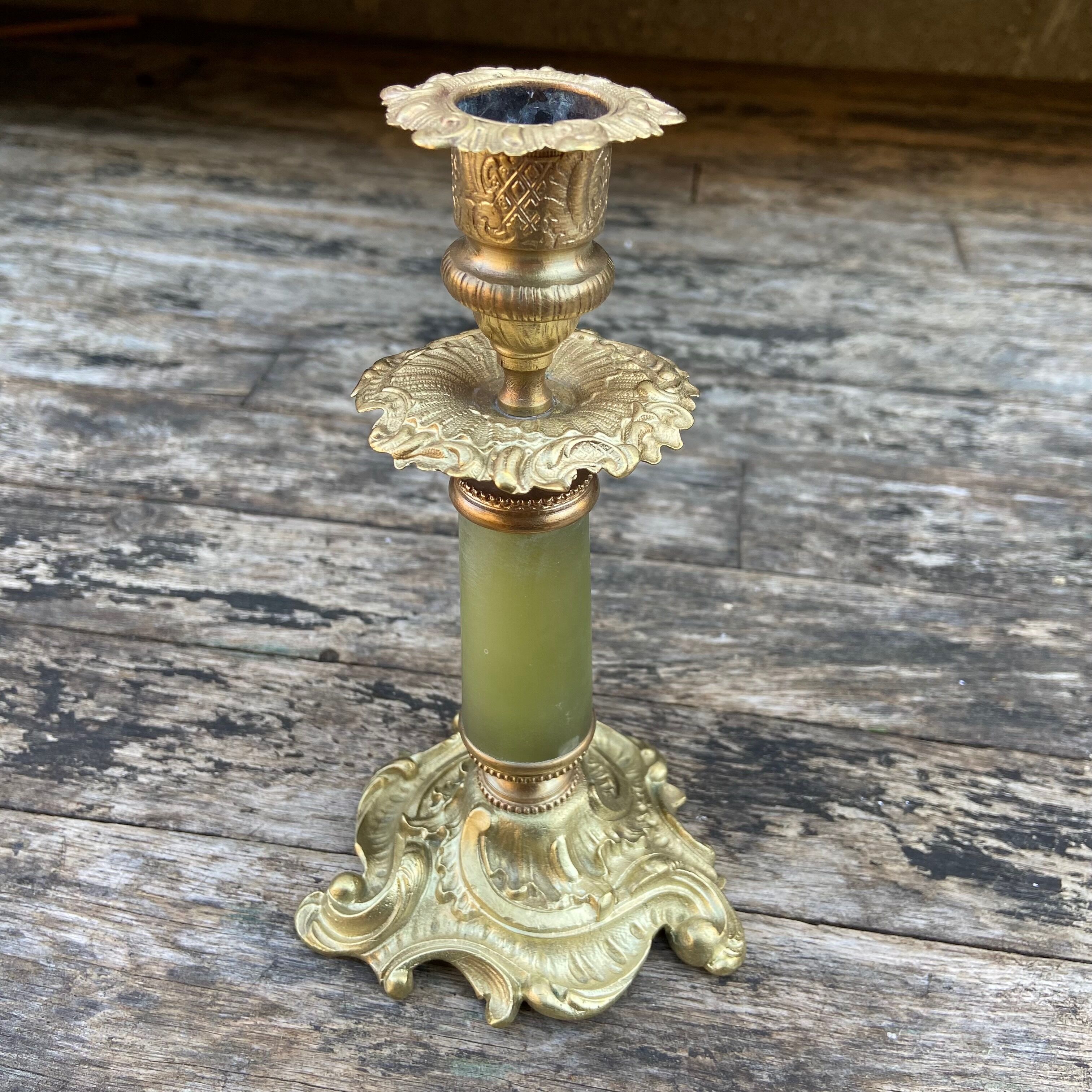 Brass candle holder and onyx-70s