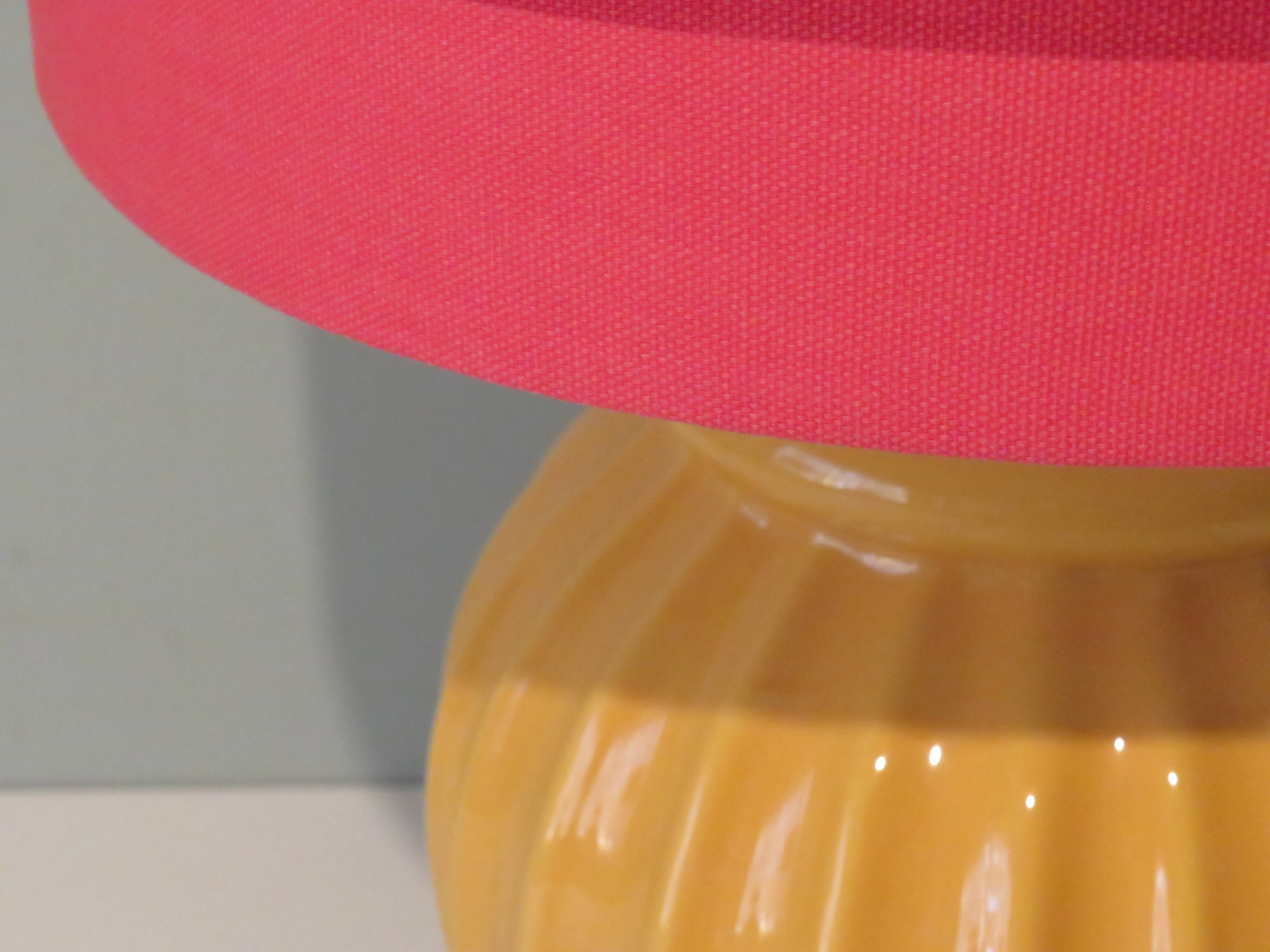 Ceramic table lamp with new handmade lampshade, France 1960