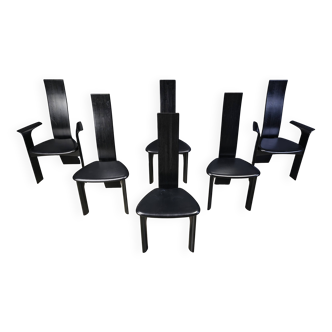 Ensemble de 6 chaises de salle à manger belges à dossier haut, années 1980