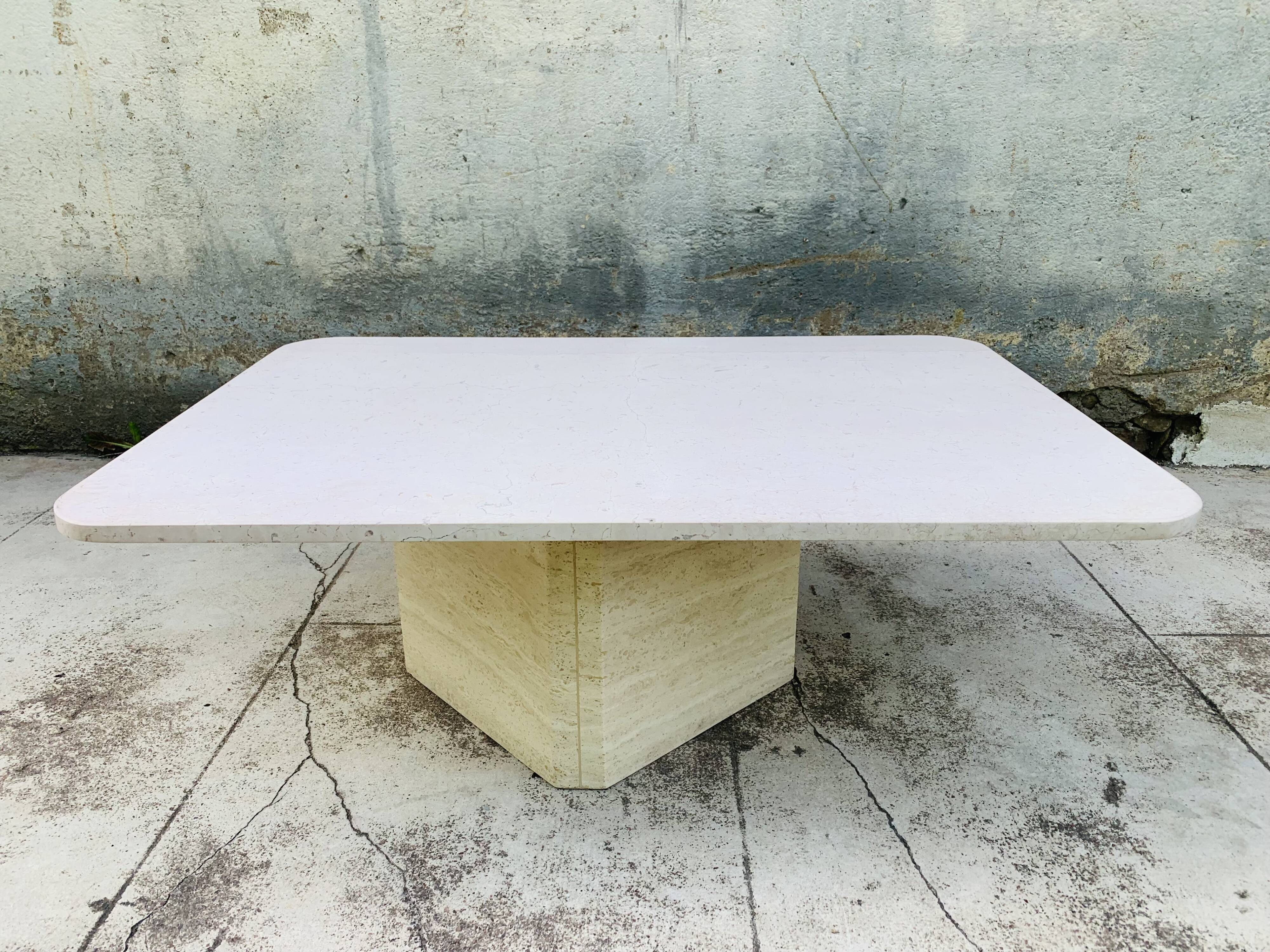 Rectangular travertine coffee table central foot