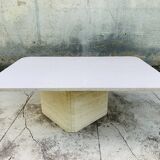 Rectangular travertine coffee table central foot