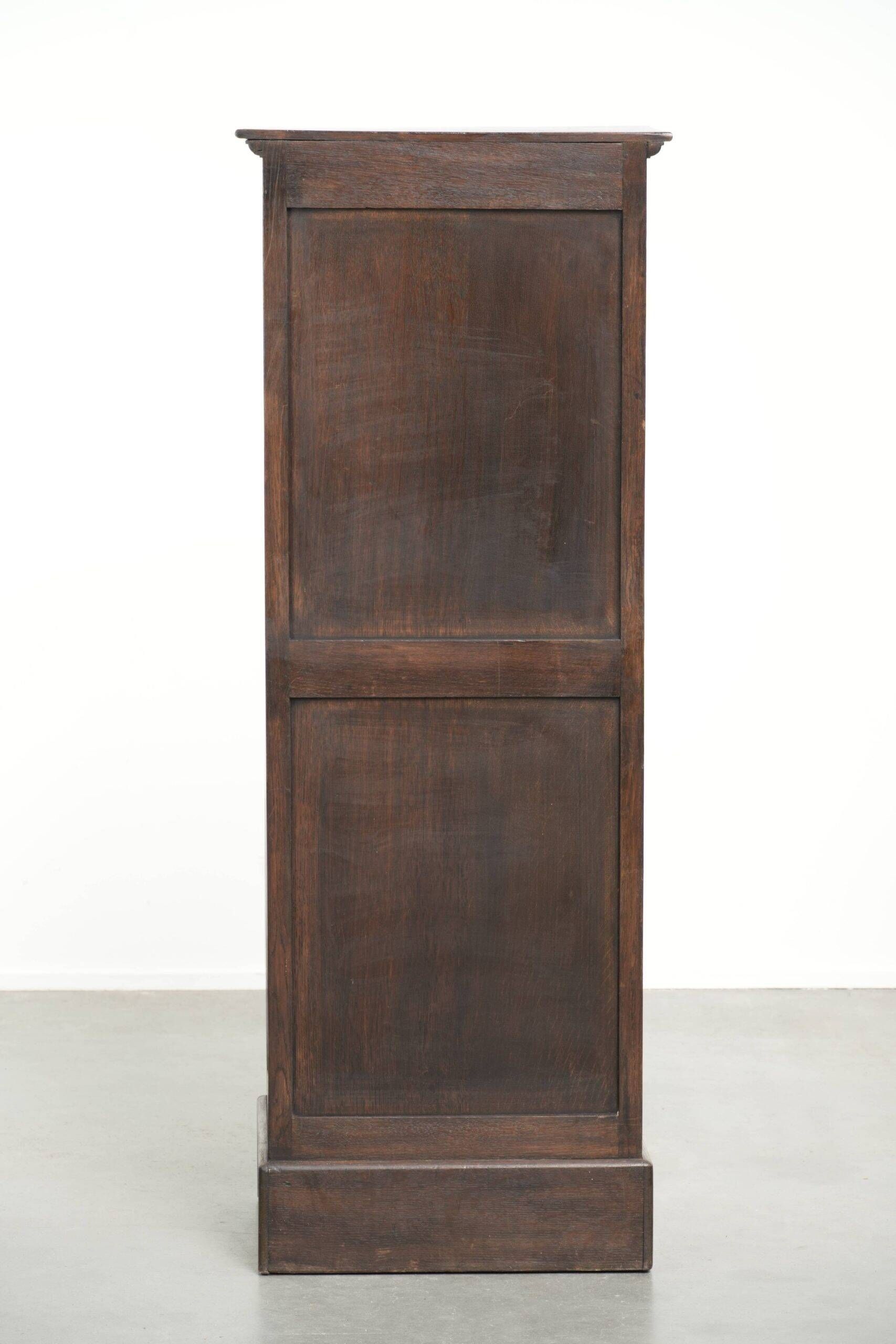 English antique archive cabinet with oak roll-up door from the 20th century