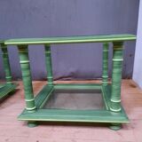 Pair of square sofa ends made of green ceruse wood