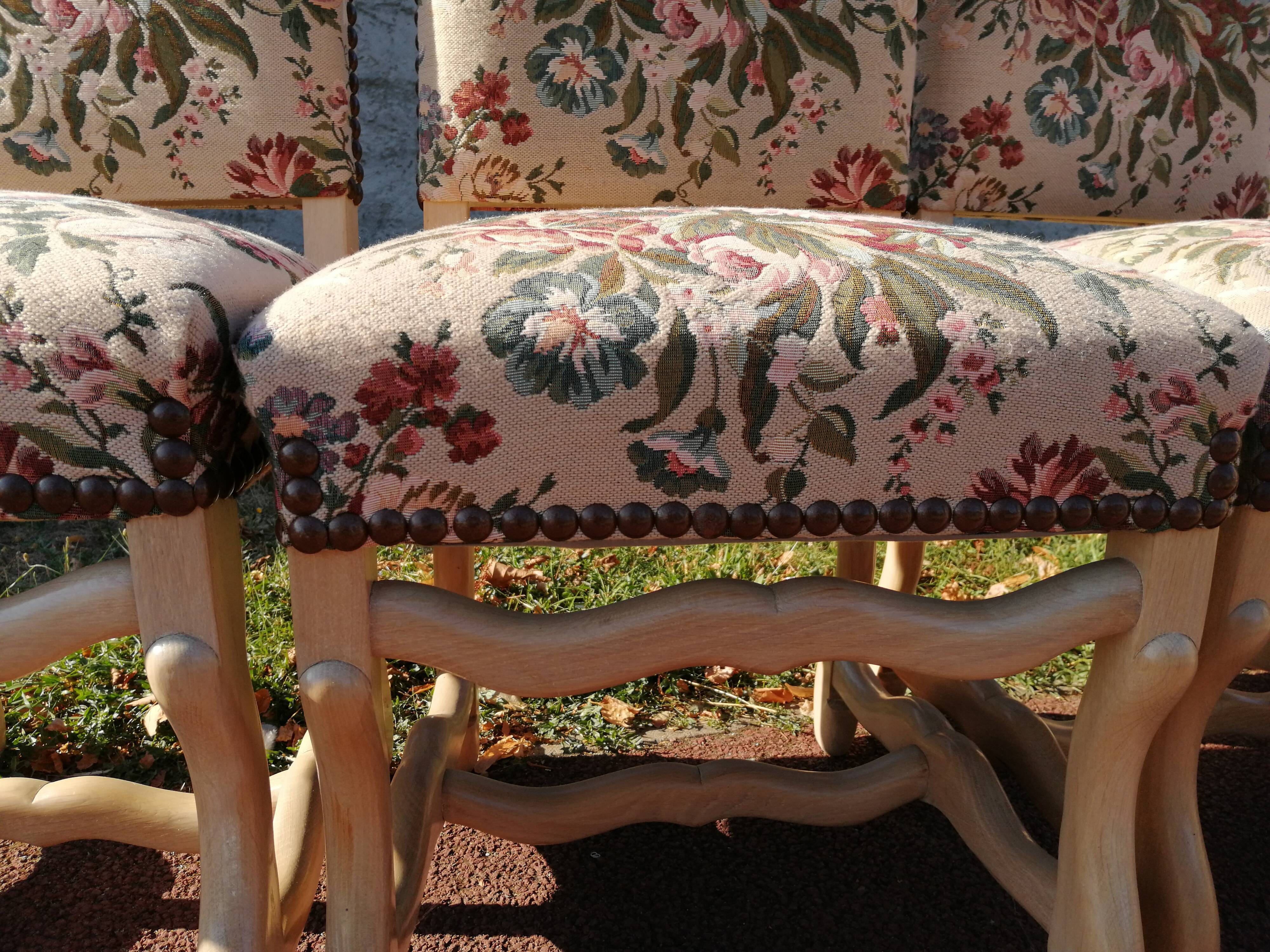 Lot de 6 chaises style Louis XIV en os de mouton