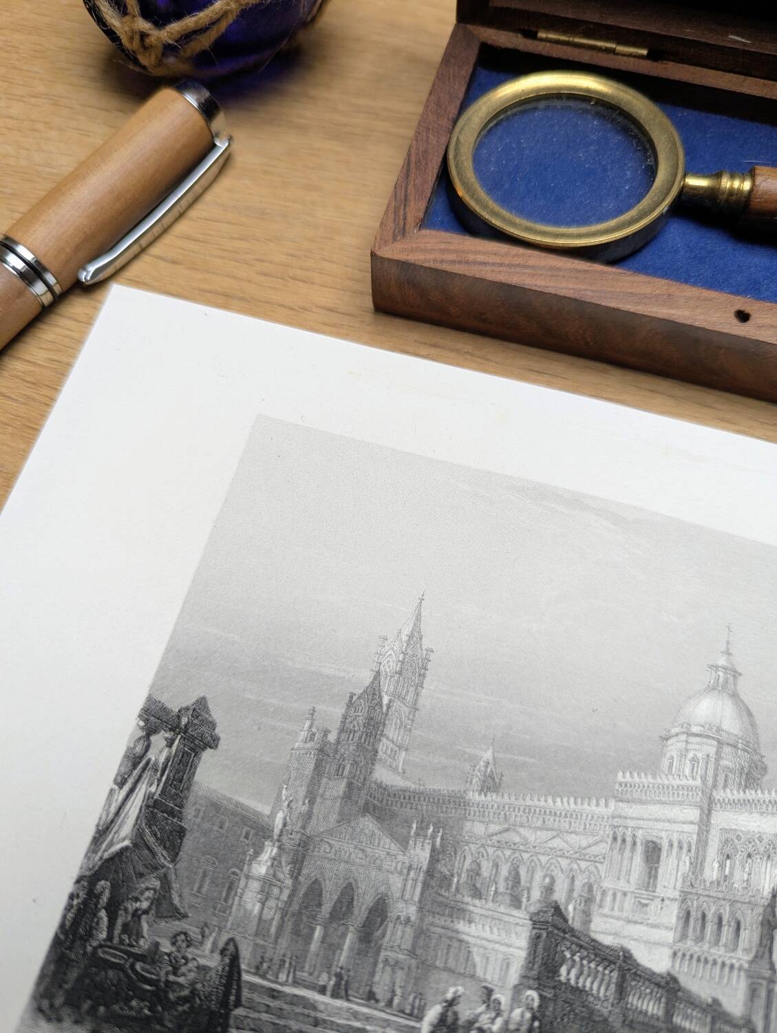 Palermo Cathedral, Sicily, old engraving, printed in 1841.
