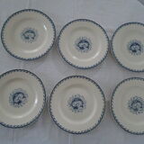 6 flat plates K - G Lunéville original blue decoration "G" old faience