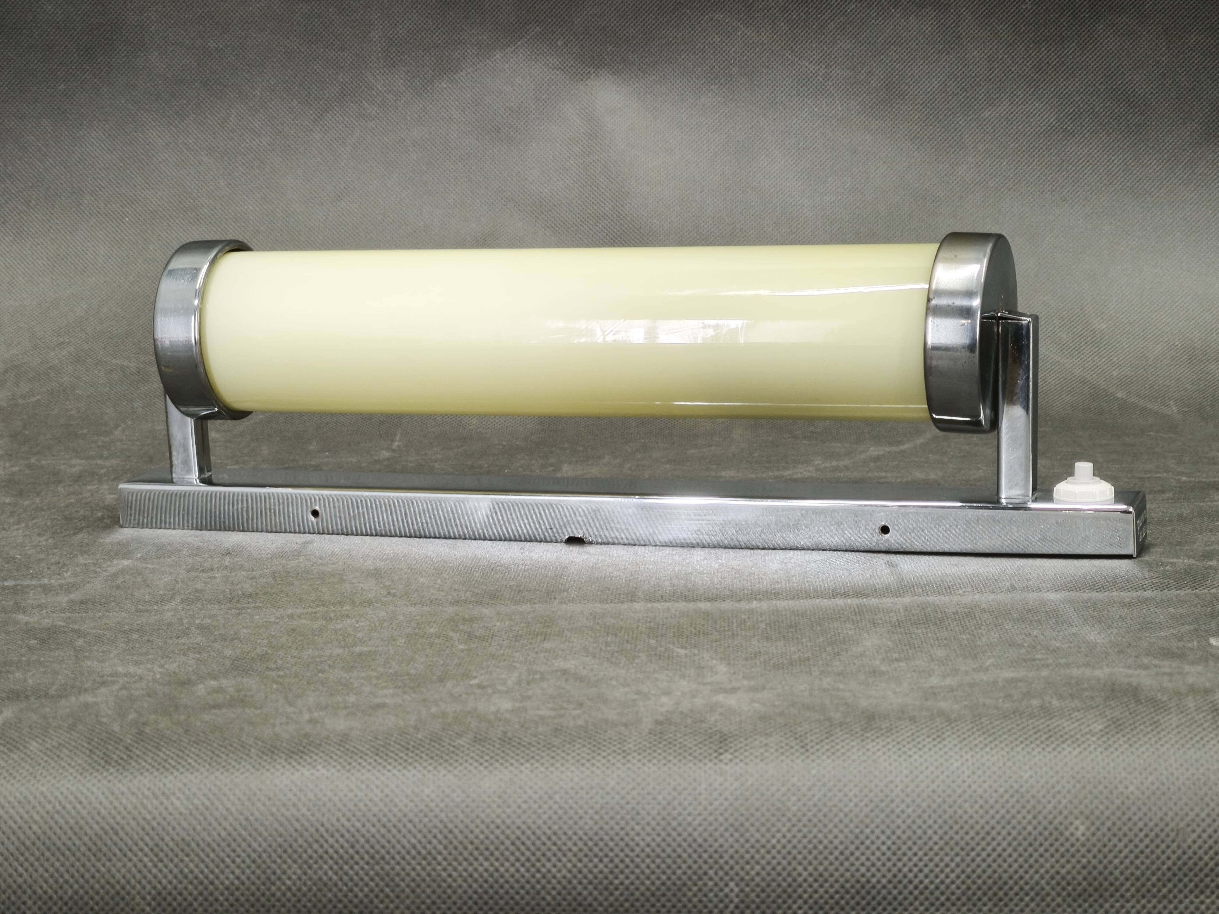 1930s Bauhaus Chrome and Cream Glass Wall Light, Czechoslovakia