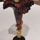 Ruby Frilly Tulip Vase in Blown Glass