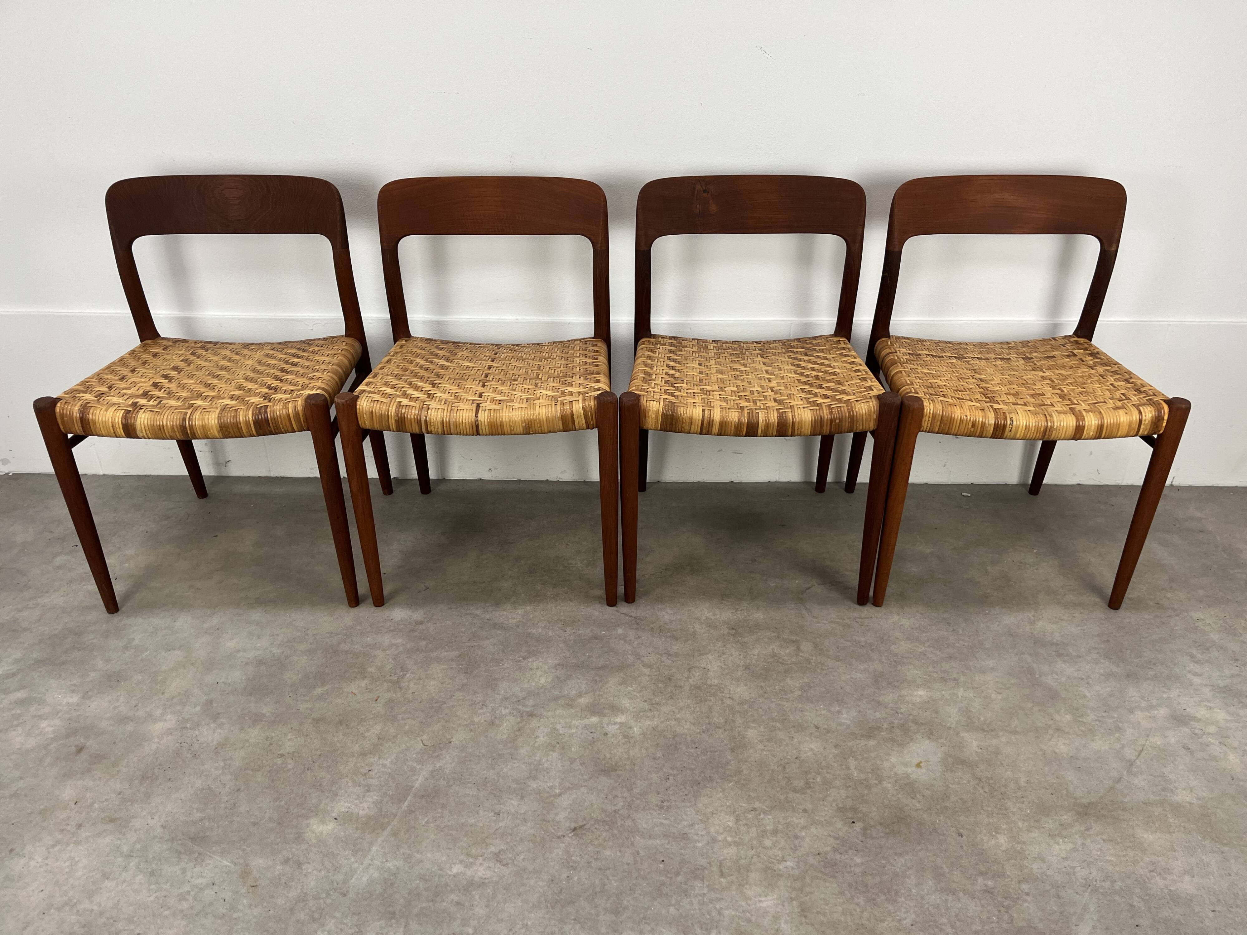 4 chairs 75 by Niels Otto Moller, Scandinavian design, teak