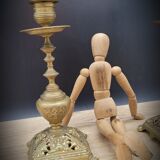 Duo worked brass candle holders