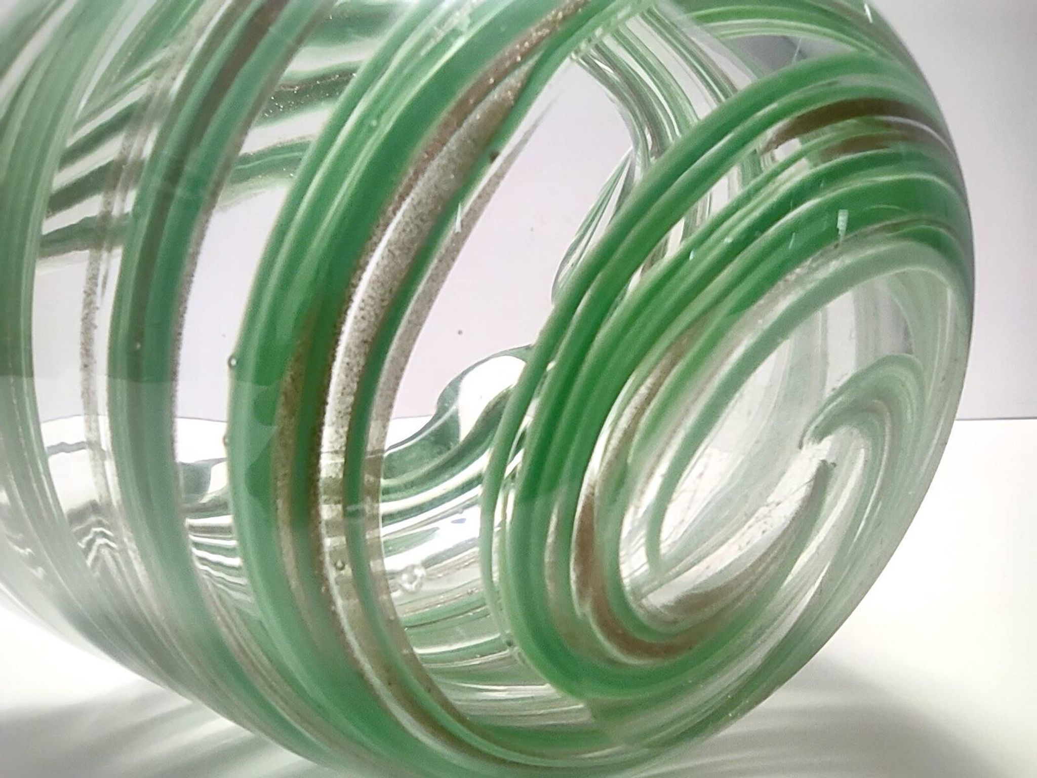 Murano Glass Bowl or Ashtray with Green Canes and Aventurine Glass, Italy