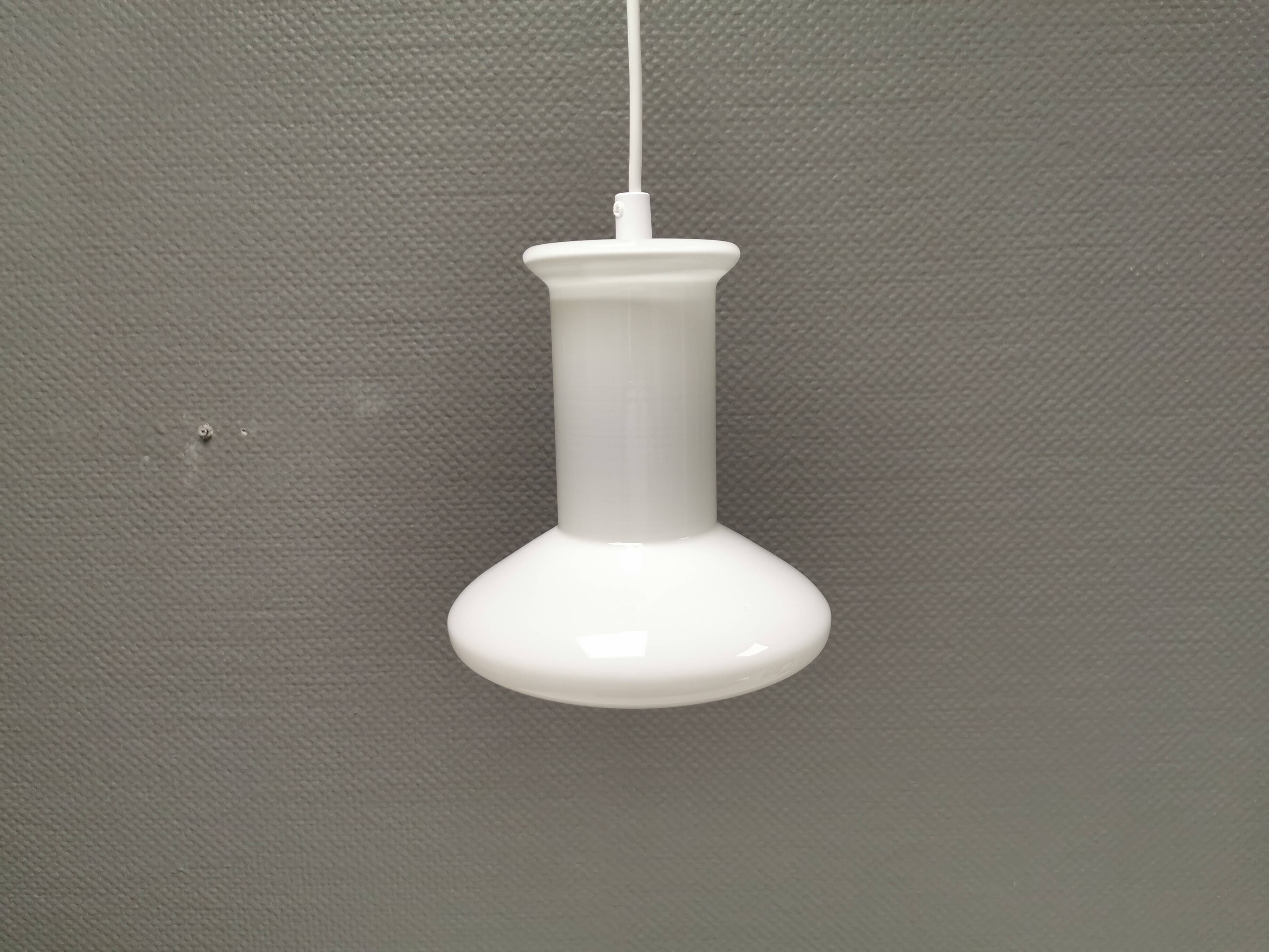 Double layered opal glass lamp, produced at Holmegaard Glassworks for Lyskaer Lighting, Denmark 70s