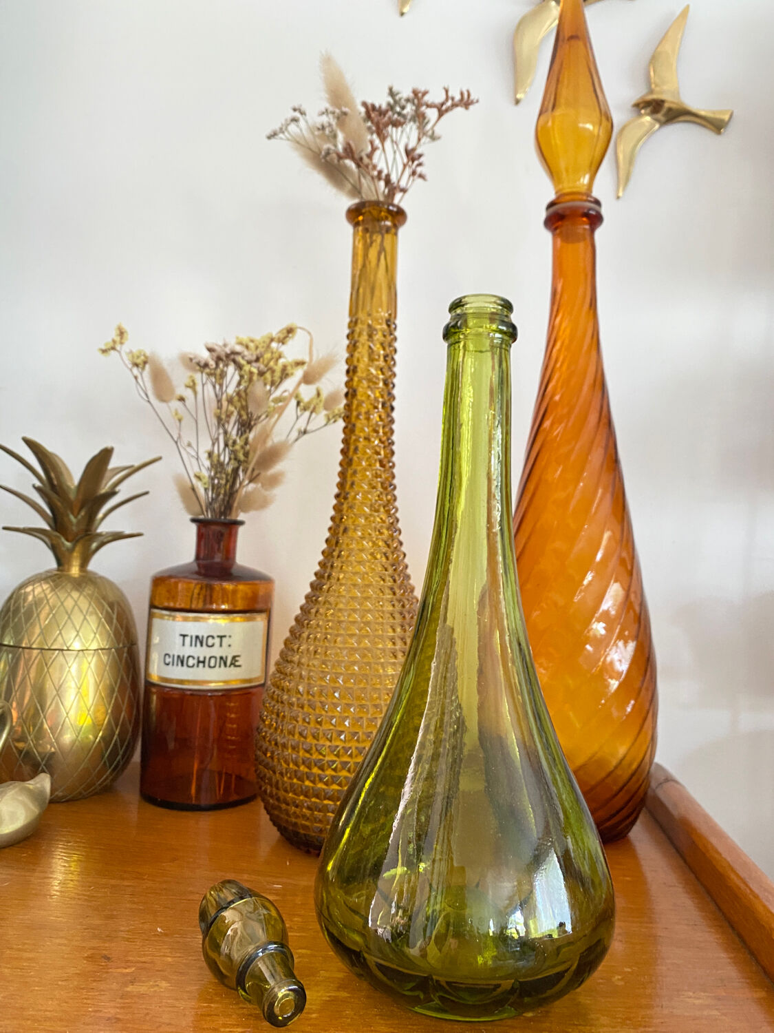 Vintage green glass carafe
