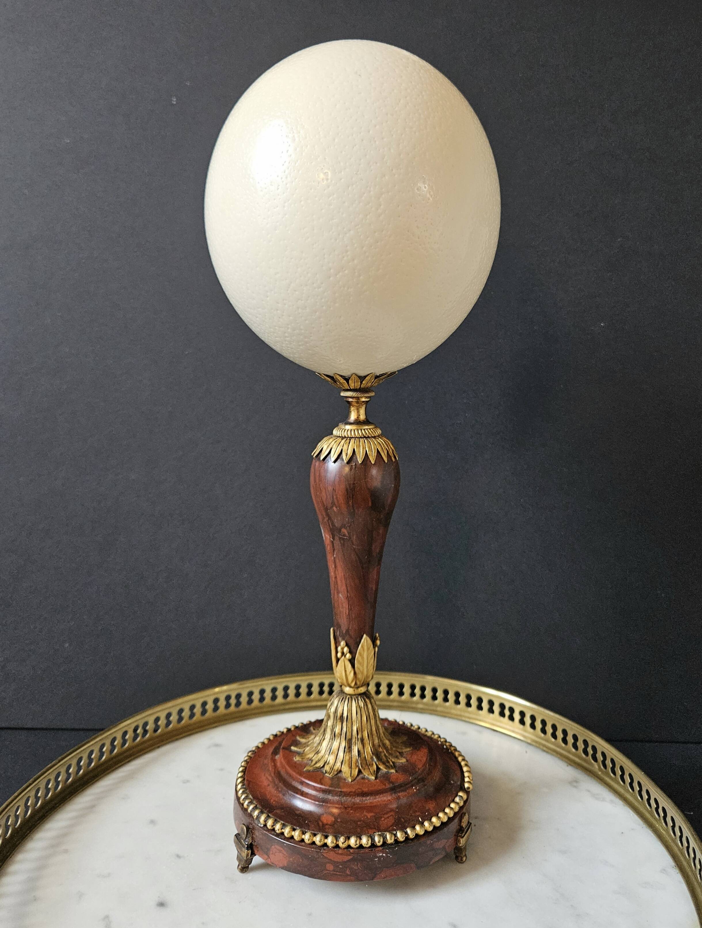 Ostrich Egg, Base in Brass and Brown Marble Empire Napoleon III H: 35cm