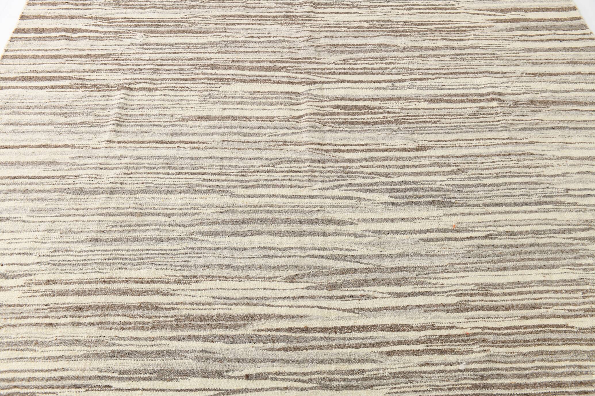 8x10 Beige & Light Brown %100 Wool Handmade Striped Kilim Rug, 232x291 Cm