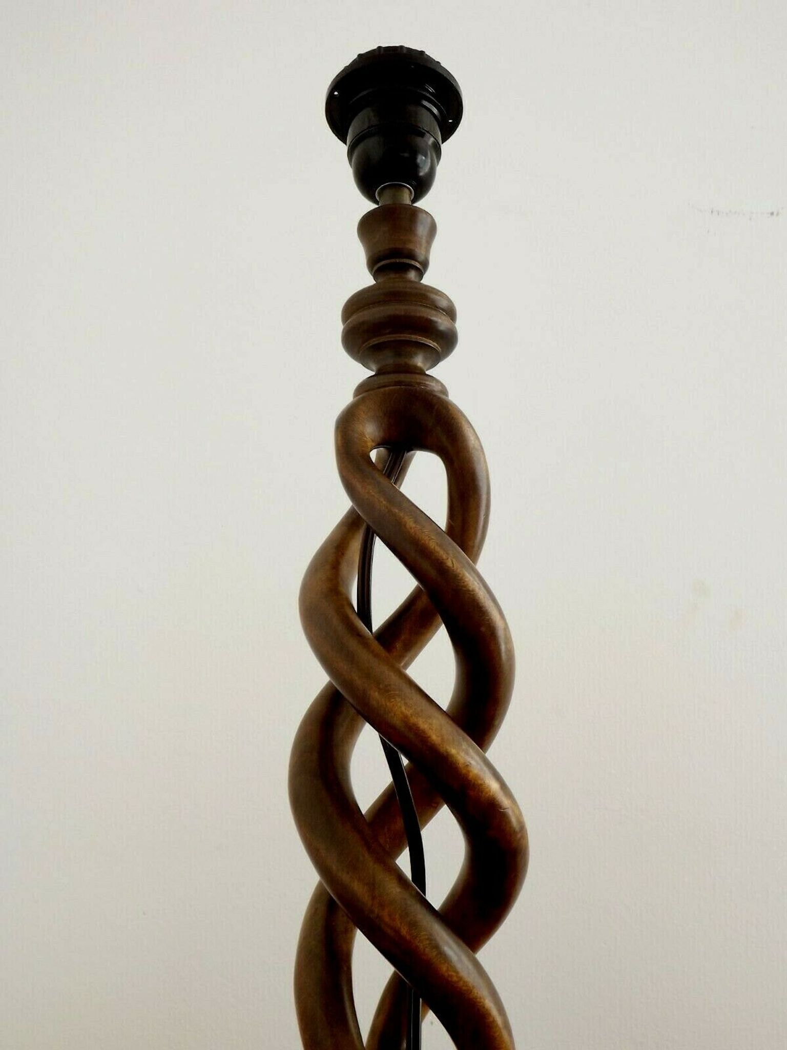 French tall wooden carved open weave barley twist table lamp base