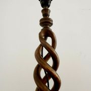 French tall wooden carved open weave barley twist table lamp base