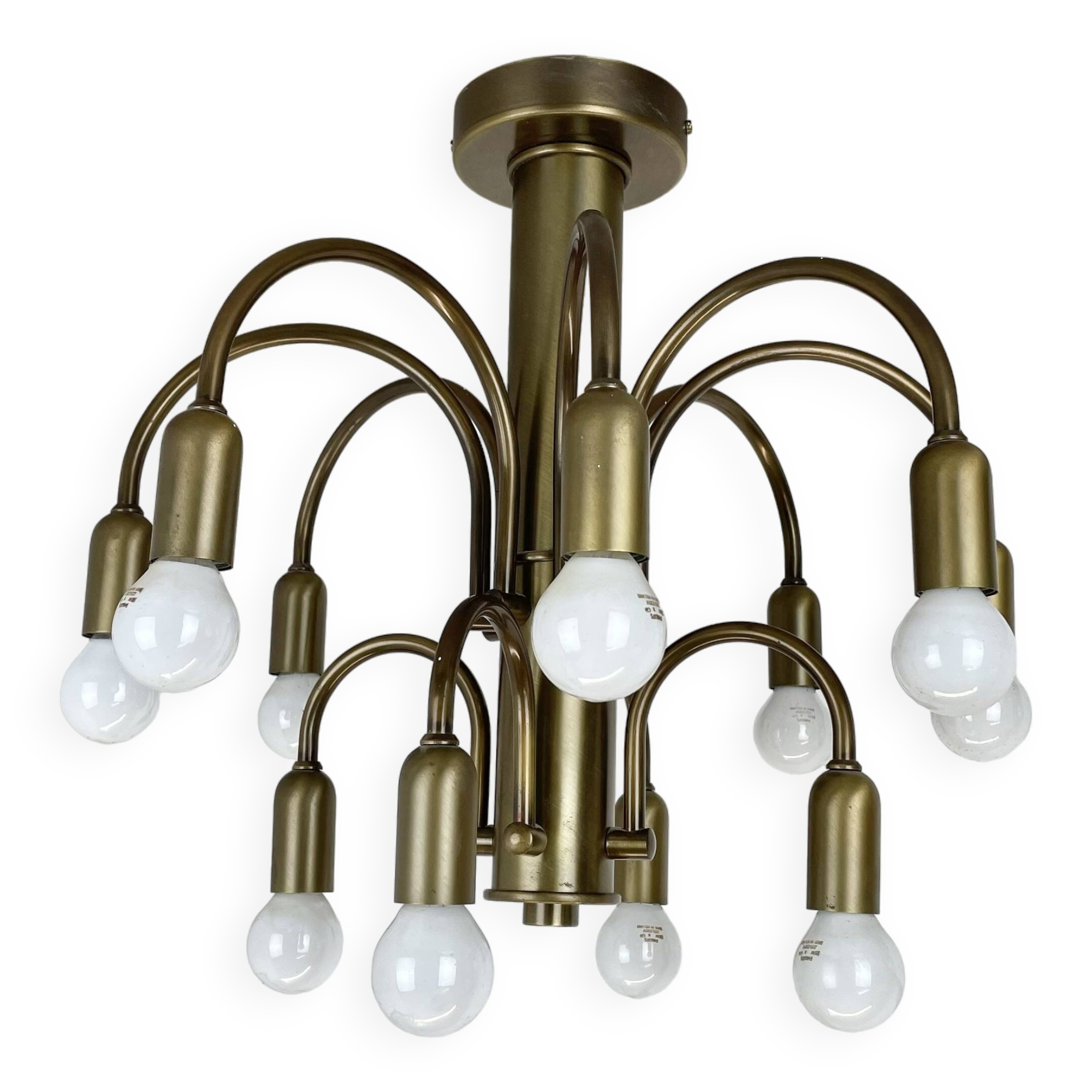 large 12-armed solid Brass ceiling light Chandelier by WKR Lights, Germany 1970s