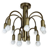 large 12-armed solid Brass ceiling light Chandelier by WKR Lights, Germany 1970s