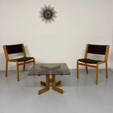 Vintage coffee table in wood and smoked glass, Scandinavian design, 70s