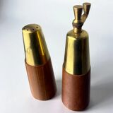 Salt shaker and pepper mill in rosewood and brass, Italy, 1970s