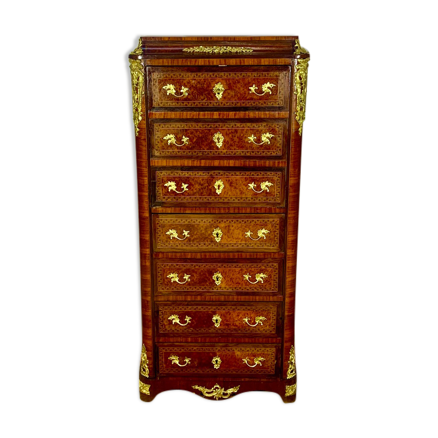 Secretary Napoleon in rosewood, violet wood and gilded bronzes.