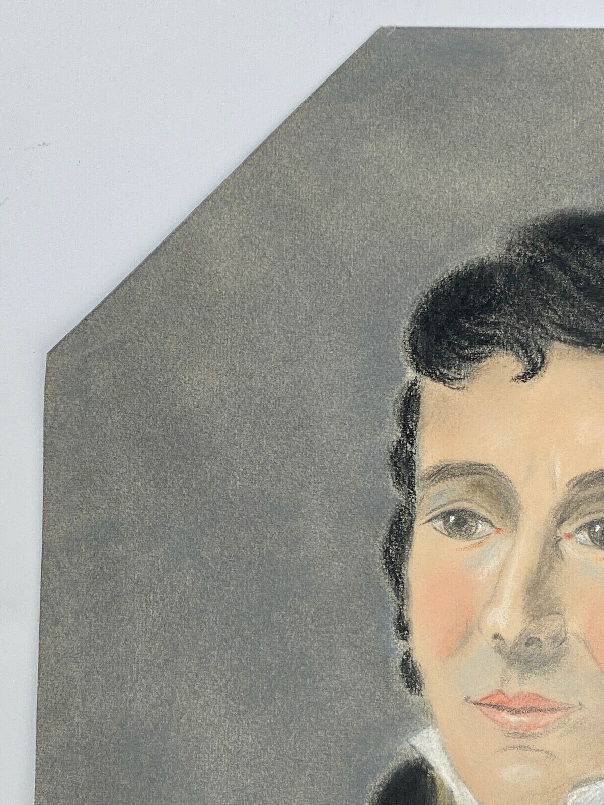 Watercolor on paper portrait man frock coat oval frame dore