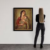 Tableau espagnol signé Maternité XXe siècle