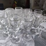 12 small twisted bistro glasses, 19th century