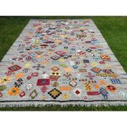 Tapis en laine 100 % noué à la main multicolore. Tapis géométrique gris. Kilim tribal tissé à la main.