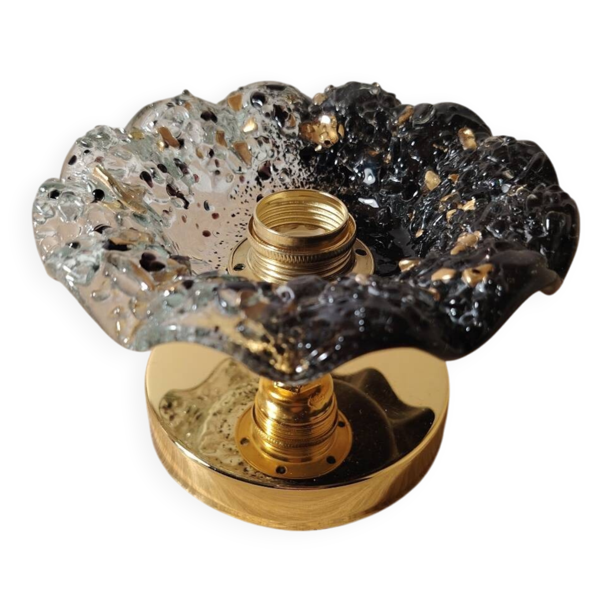 Fleur de Murano noir et transparente en applique murale