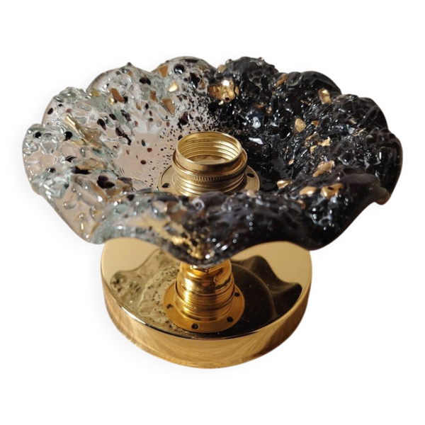 Fleur de Murano noir et transparente en applique murale