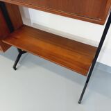Italian bookcase vintage modular double shelf in teak and metal from the 60s