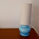 Lamp with blue opaline feet and textured conical lampshade 60s-70s