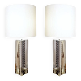 Pair of chromed metal table lamps, 1970