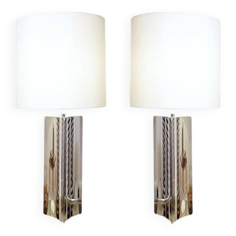 Pair of chromed metal table lamps, 1970